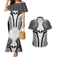 Hawaiian Kakau Art Tattoos Aquaman Style Couples Matching Mermaid Dress and Hawaiian Shirt White Version LT03 White - Polynesian Pride