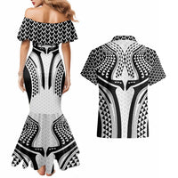 Hawaiian Kakau Art Tattoos Aquaman Style Couples Matching Mermaid Dress and Hawaiian Shirt White Version LT03 - Polynesian Pride