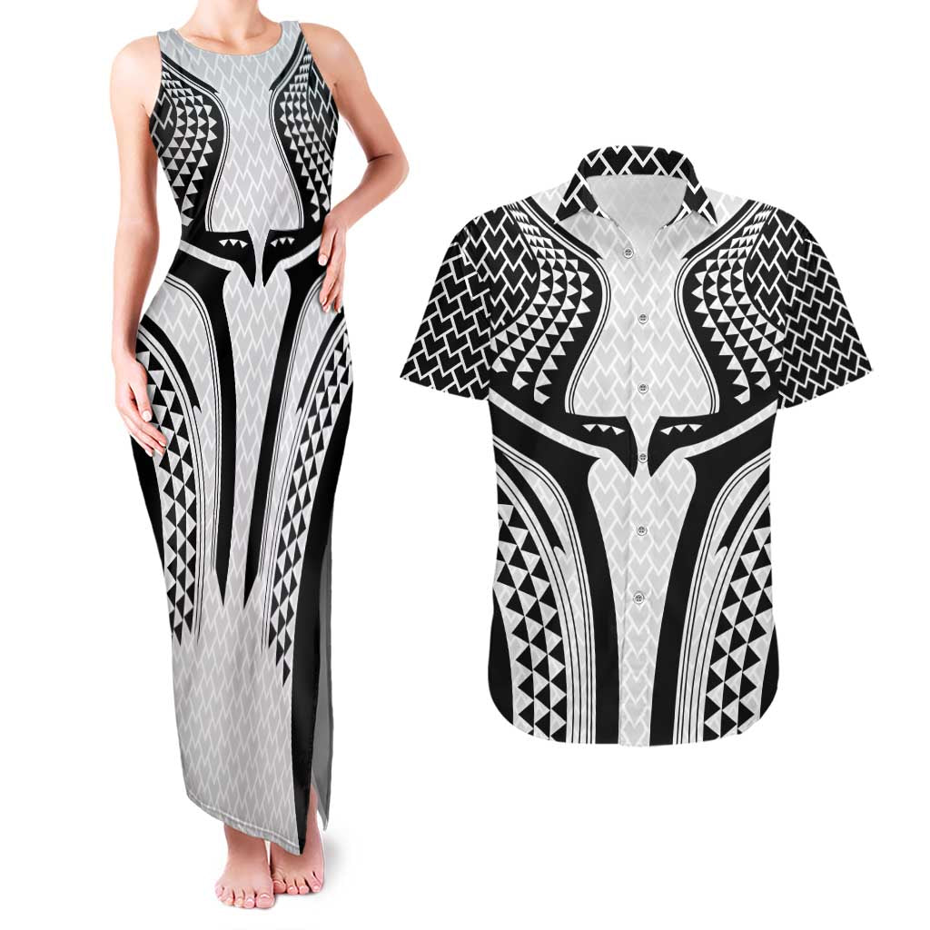 Hawaiian Kakau Art Tattoos Aquaman Style Couples Matching Tank Maxi Dress and Hawaiian Shirt White Version - Polynesian Pride