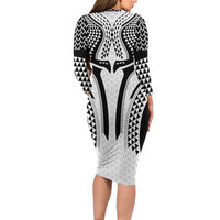 Hawaiian Kakau Art Tattoos Aquaman Style Family Matching Long Sleeve Bodycon Dress and Hawaiian Shirt White Version LT03 - Polynesian Pride