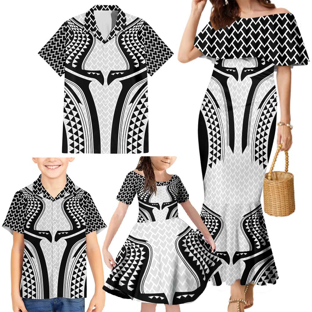 Hawaiian Kakau Art Tattoos Aquaman Style Family Matching Mermaid Dress and Hawaiian Shirt White Version LT03 - Polynesian Pride
