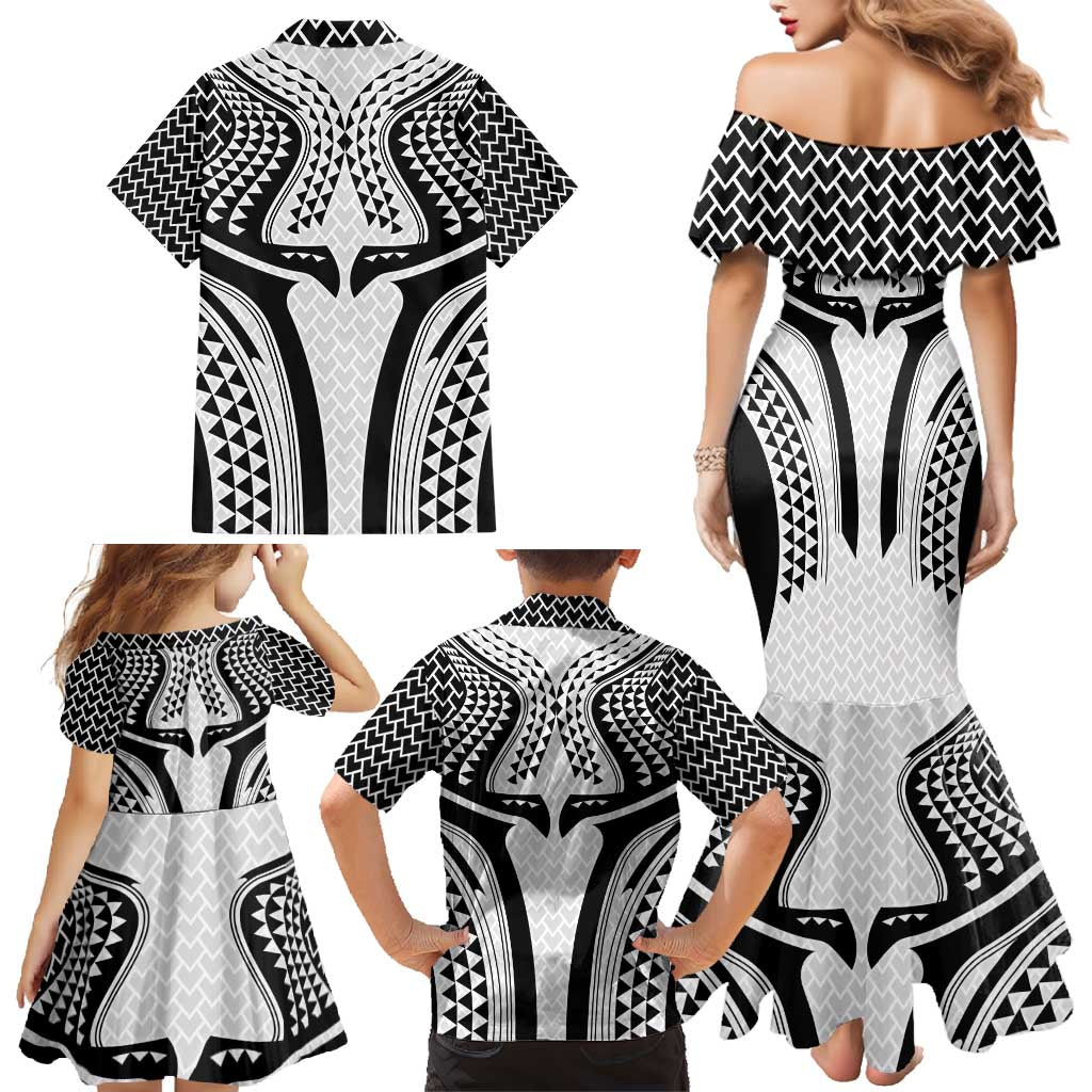 Hawaiian Kakau Art Tattoos Aquaman Style Family Matching Mermaid Dress and Hawaiian Shirt White Version LT03 - Polynesian Pride