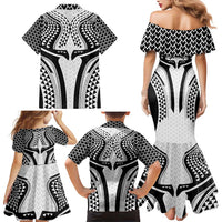 Hawaiian Kakau Art Tattoos Aquaman Style Family Matching Mermaid Dress and Hawaiian Shirt White Version LT03 - Polynesian Pride