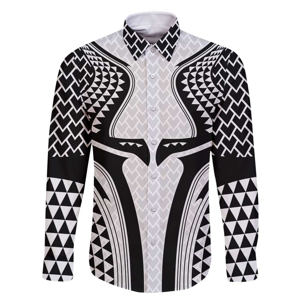Hawaiian Kakau Art Tattoos Aquaman Style Family Matching Mermaid Dress and Hawaiian Shirt White Version LT03 Dad's Shirt - Long Sleeve White - Polynesian Pride