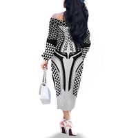 Hawaiian Kakau Art Tattoos Aquaman Style Family Matching Off The Shoulder Long Sleeve Dress and Hawaiian Shirt White Version - Polynesian Pride