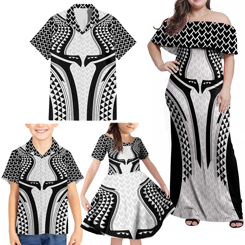 Hawaiian Kakau Art Tattoos Aquaman Style Family Matching Off Shoulder Maxi Dress and Hawaiian Shirt White Version LT03 - Polynesian Pride