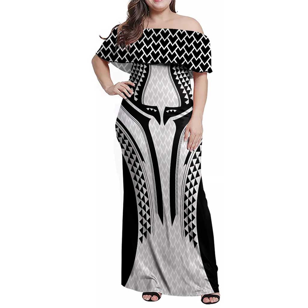 Hawaiian Kakau Art Tattoos Aquaman Style Family Matching Off Shoulder Maxi Dress and Hawaiian Shirt White Version LT03 Mom's Dress White - Polynesian Pride