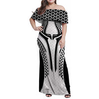 Hawaiian Kakau Art Tattoos Aquaman Style Family Matching Off Shoulder Maxi Dress and Hawaiian Shirt White Version LT03 Mom's Dress White - Polynesian Pride