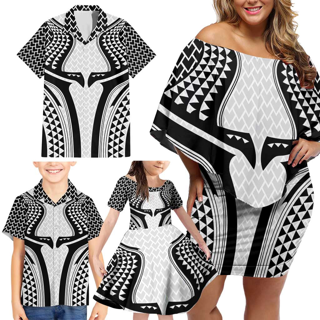 Hawaiian Kakau Art Tattoos Aquaman Style Family Matching Off Shoulder Short Dress and Hawaiian Shirt White Version LT03 - Polynesian Pride