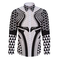 Hawaiian Kakau Art Tattoos Aquaman Style Family Matching Off Shoulder Short Dress and Hawaiian Shirt White Version LT03 Dad's Shirt - Long Sleeve White - Polynesian Pride