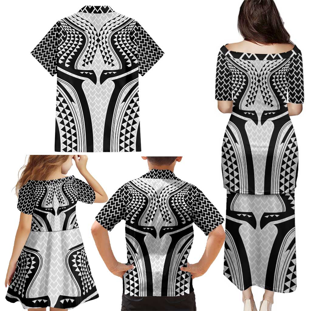 Hawaiian Kakau Art Tattoos Aquaman Style Family Matching Puletasi and Hawaiian Shirt White Version - Polynesian Pride