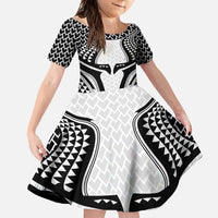 Hawaiian Kakau Art Tattoos Aquaman Style Family Matching Short Sleeve Bodycon Dress and Hawaiian Shirt White Version LT03 Daughter's Dress White - Polynesian Pride