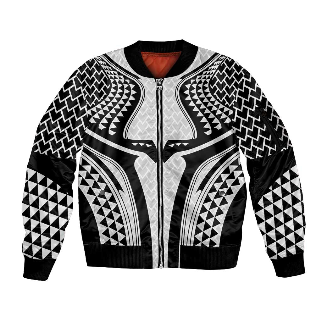 Hawaiian Kakau Art Tattoos Aquaman Style Sleeve Zip Bomber Jacket White Version - Polynesian Pride