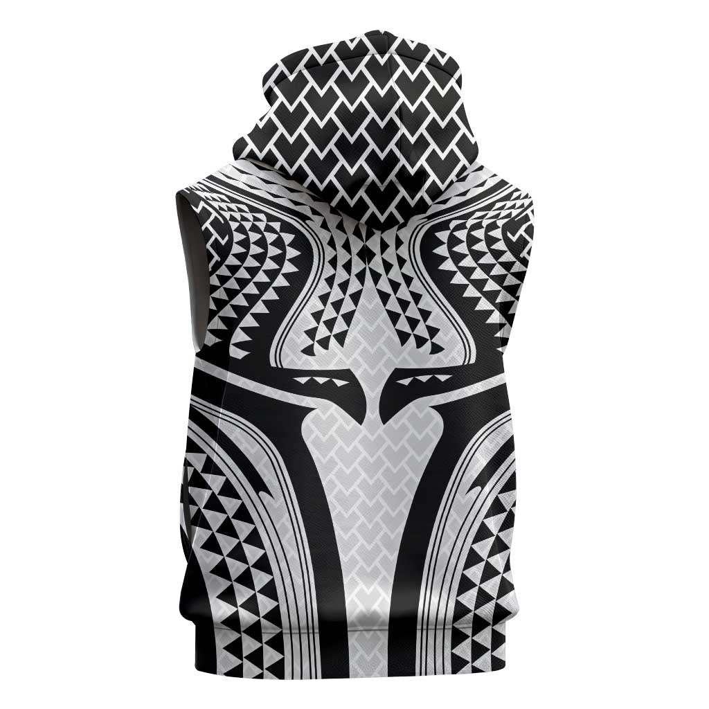 Hawaiian Kakau Art Tattoos Aquaman Style Sleeveless Zip Hoodie White Version - Polynesian Pride