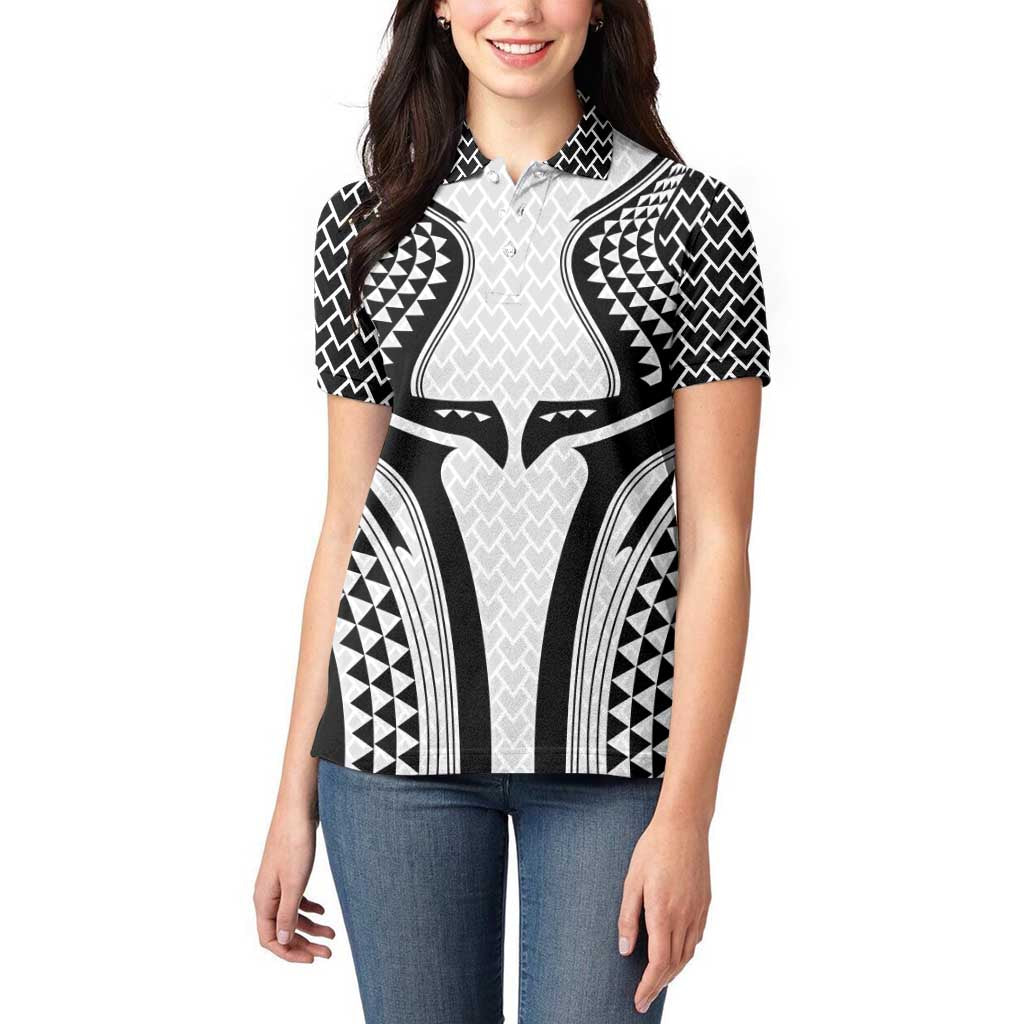 Hawaiian Kakau Art Tattoos Aquaman Style Women Polo Shirt White Version - Polynesian Pride