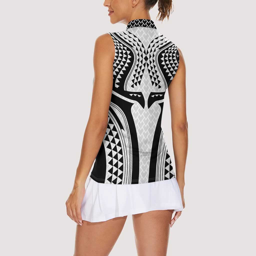 Hawaiian Kakau Art Tattoos Aquaman Style Women Sleeveless Polo Shirt White Version - Polynesian Pride