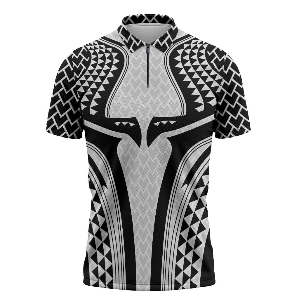 Hawaiian Kakau Art Tattoos Aquaman Style Zipper Polo Shirt White Version - Polynesian Pride