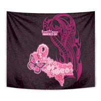 Polynesia Breast Cancer Tapestry Butterfly and Flowers Ribbon Maori Tattoo Ethnic Black Style LT03 - Polynesian Pride