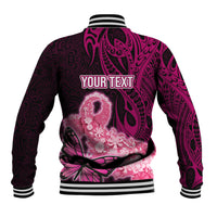 Custom Polynesia Breast Cancer Baseball Jacket Butterfly and Flowers Ribbon Maori Tattoo Ethnic Black Style LT03 - Polynesian Pride