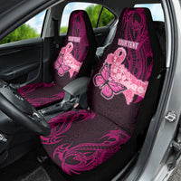 Custom Polynesia Breast Cancer Car Seat Cover Butterfly and Flowers Ribbon Maori Tattoo Ethnic Black Style LT03 - Polynesian Pride
