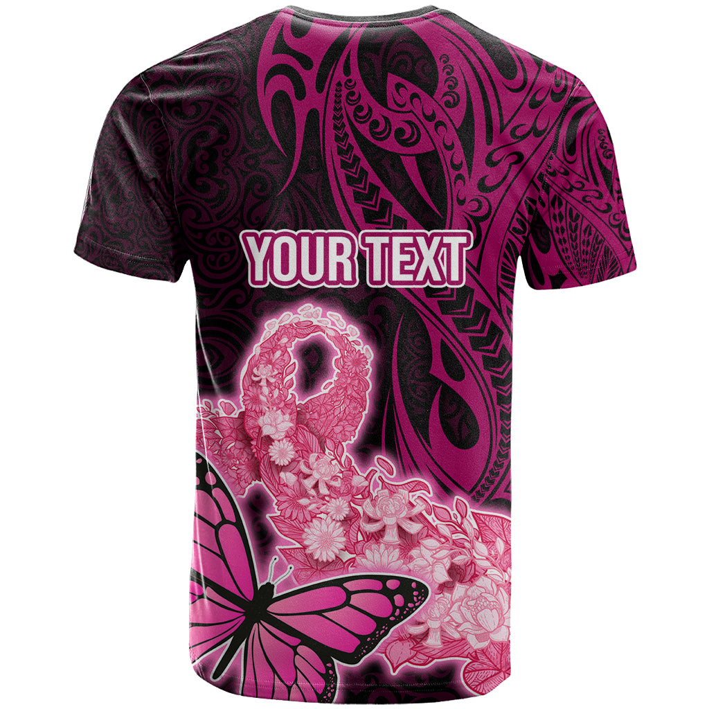 Custom Polynesia Breast Cancer T Shirt Butterfly and Flowers Ribbon Maori Tattoo Ethnic Black Style LT03 - Polynesian Pride