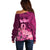 Polynesia Breast Cancer Off Shoulder Sweater Butterfly and Flowers Ribbon Maori Tattoo Ethnic Pink Style LT03 - Polynesian Pride