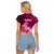 Polynesia Breast Cancer Raglan Cropped T Shirt Butterfly and Flowers Ribbon Maori Tattoo Ethnic Pink Style LT03 - Polynesian Pride