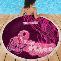 Custom Polynesia Breast Cancer Beach Blanket Butterfly and Flowers Ribbon Maori Tattoo Ethnic Pink Style LT03 - Wonder Print Shop