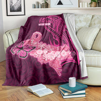 Custom Polynesia Breast Cancer Blanket Butterfly and Flowers Ribbon Maori Tattoo Ethnic Pink Style LT03 - Polynesian Pride