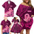 Custom Polynesia Breast Cancer Family Matching Off Shoulder Short Dress and Hawaiian Shirt Butterfly and Flowers Ribbon Maori Tattoo Ethnic Pink Style LT03 - Polynesian Pride