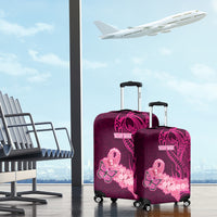 Custom Polynesia Breast Cancer Luggage Cover Butterfly and Flowers Ribbon Maori Tattoo Ethnic Pink Style LT03 - Polynesian Pride