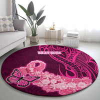 Custom Polynesia Breast Cancer Round Carpet Butterfly and Flowers Ribbon Maori Tattoo Ethnic Pink Style LT03 - Polynesian Pride
