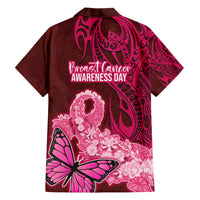 Polynesia Breast Cancer Family Matching Tank Maxi Dress and Hawaiian Shirt Butterfly and Flowers Ribbon Maori Tattoo Ethnic Red Style LT03 - Polynesian Pride