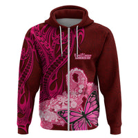 Polynesia Breast Cancer Hoodie Butterfly and Flowers Ribbon Maori Tattoo Ethnic Red Style LT03 - Polynesian Pride