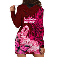 Polynesia Breast Cancer Hoodie Dress Butterfly and Flowers Ribbon Maori Tattoo Ethnic Red Style LT03 - Polynesian Pride