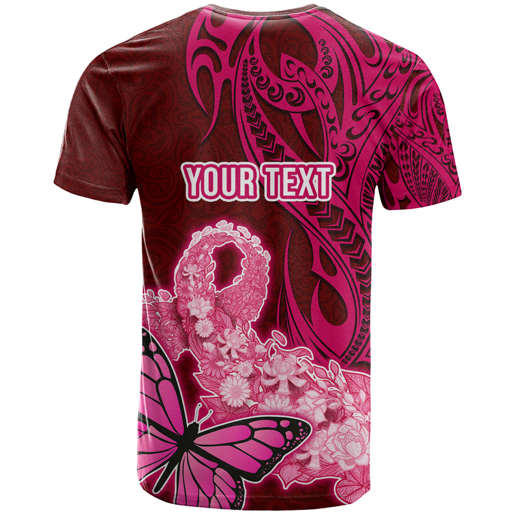 Custom Polynesia Breast Cancer T Shirt Butterfly and Flowers Ribbon Maori Tattoo Ethnic Red Style LT03 - Polynesian Pride