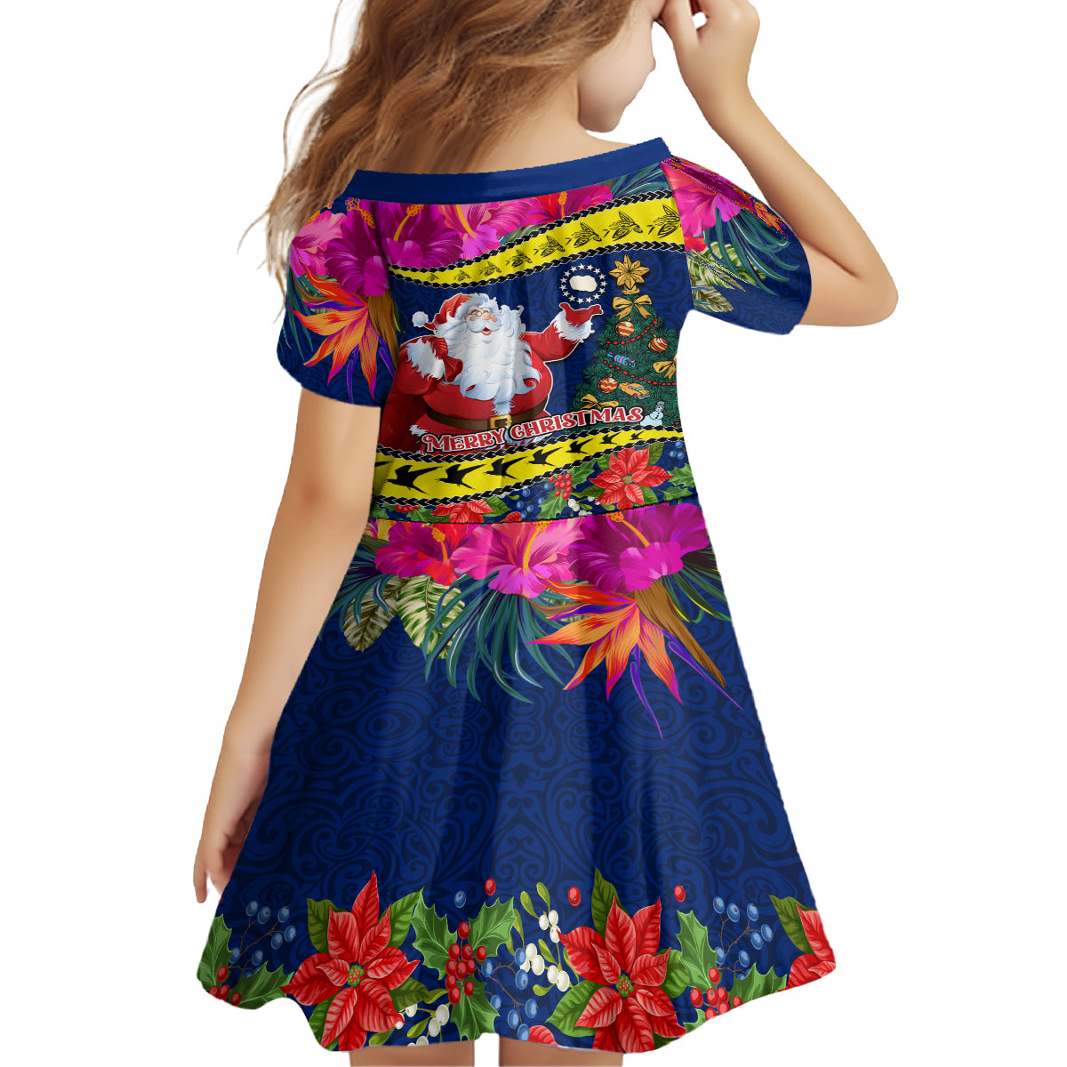 Cook Island Christmas Family Matching Summer Maxi Dress and Hawaiian Shirt Santa Claus Mix Maroro and Kakaia Hibiscus Flower Maori Pattern LT03 - Polynesian Pride
