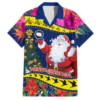 Cook Island Christmas Family Matching Summer Maxi Dress and Hawaiian Shirt Santa Claus Mix Maroro and Kakaia Hibiscus Flower Maori Pattern LT03 Dad's Shirt - Short Sleeve Blue - Polynesian Pride