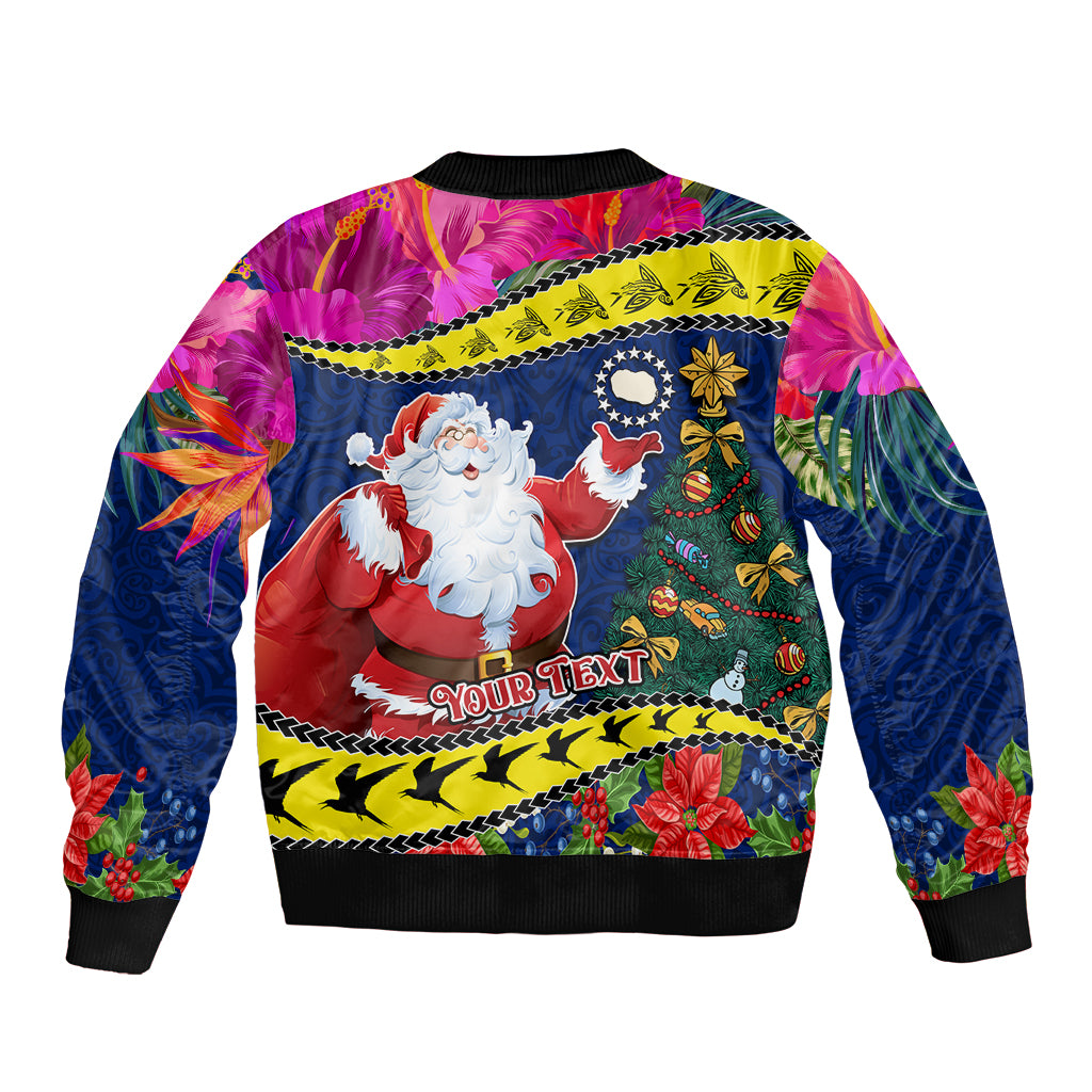 Personalised Cook Island Christmas Bomber Jacket Santa Claus Mix Maroro and Kakaia Hibiscus Flower Maori Pattern LT03 - Polynesian Pride