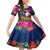 Personalised Cook Island Christmas Family Matching Mermaid Dress and Hawaiian Shirt Santa Claus Mix Maroro and Kakaia Hibiscus Flower Maori Pattern LT03 Daughter's Dress Blue - Polynesian Pride