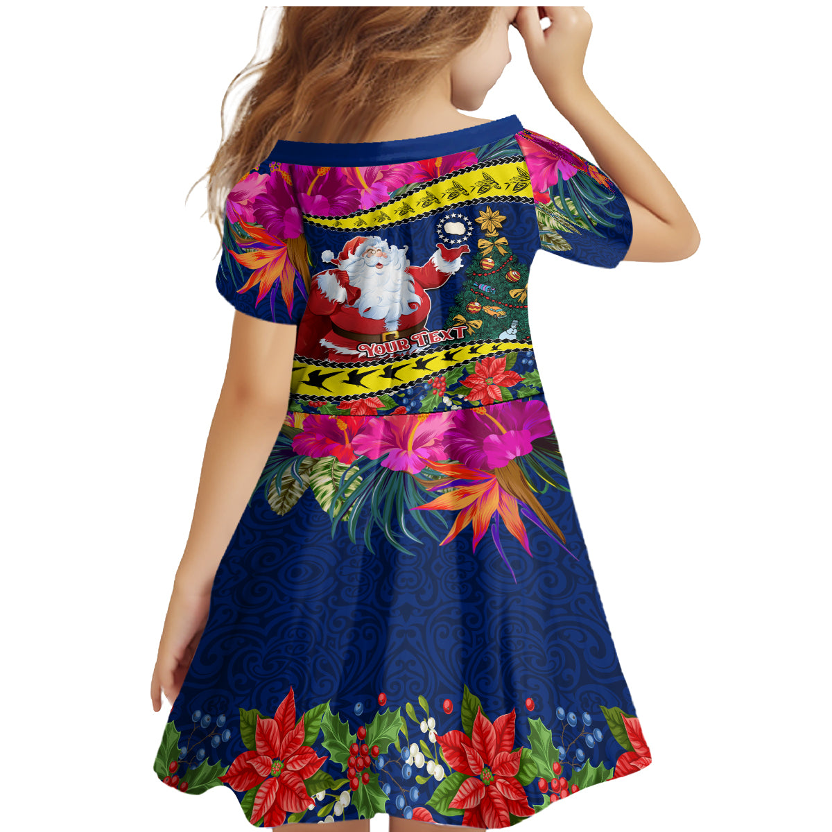 Personalised Cook Island Christmas Family Matching Mermaid Dress and Hawaiian Shirt Santa Claus Mix Maroro and Kakaia Hibiscus Flower Maori Pattern LT03 - Polynesian Pride