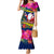 Personalised Cook Island Christmas Family Matching Mermaid Dress and Hawaiian Shirt Santa Claus Mix Maroro and Kakaia Hibiscus Flower Maori Pattern LT03 Mom's Dress Blue - Polynesian Pride
