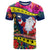 Personalised Cook Island Christmas T Shirt Santa Claus Mix Maroro and Kakaia Hibiscus Flower Maori Pattern LT03 Blue - Polynesian Pride