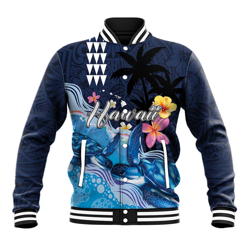 Hawaiian Honu Honi Ihu Baseball Jacket With Plumeria and Kakau Art Pattern