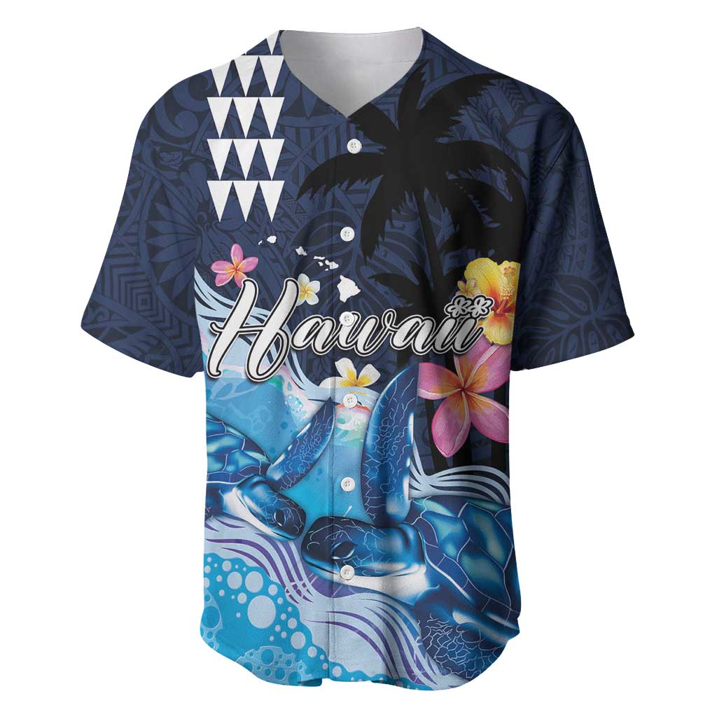 Hawaiian Honu Honi Ihu Baseball Jersey With Plumeria and Kakau Art Pattern