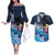 Hawaiian Honu Honi Ihu Couples Matching Off The Shoulder Long Sleeve Dress and Hawaiian Shirt With Plumeria and Kakau Art Pattern