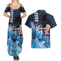 Hawaiian Honu Honi Ihu Couples Matching Summer Maxi Dress and Hawaiian Shirt With Plumeria and Kakau Art Pattern
