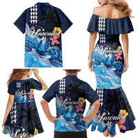 Hawaiian Honu Honi Ihu Family Matching Mermaid Dress and Hawaiian Shirt With Plumeria and Kakau Art Pattern