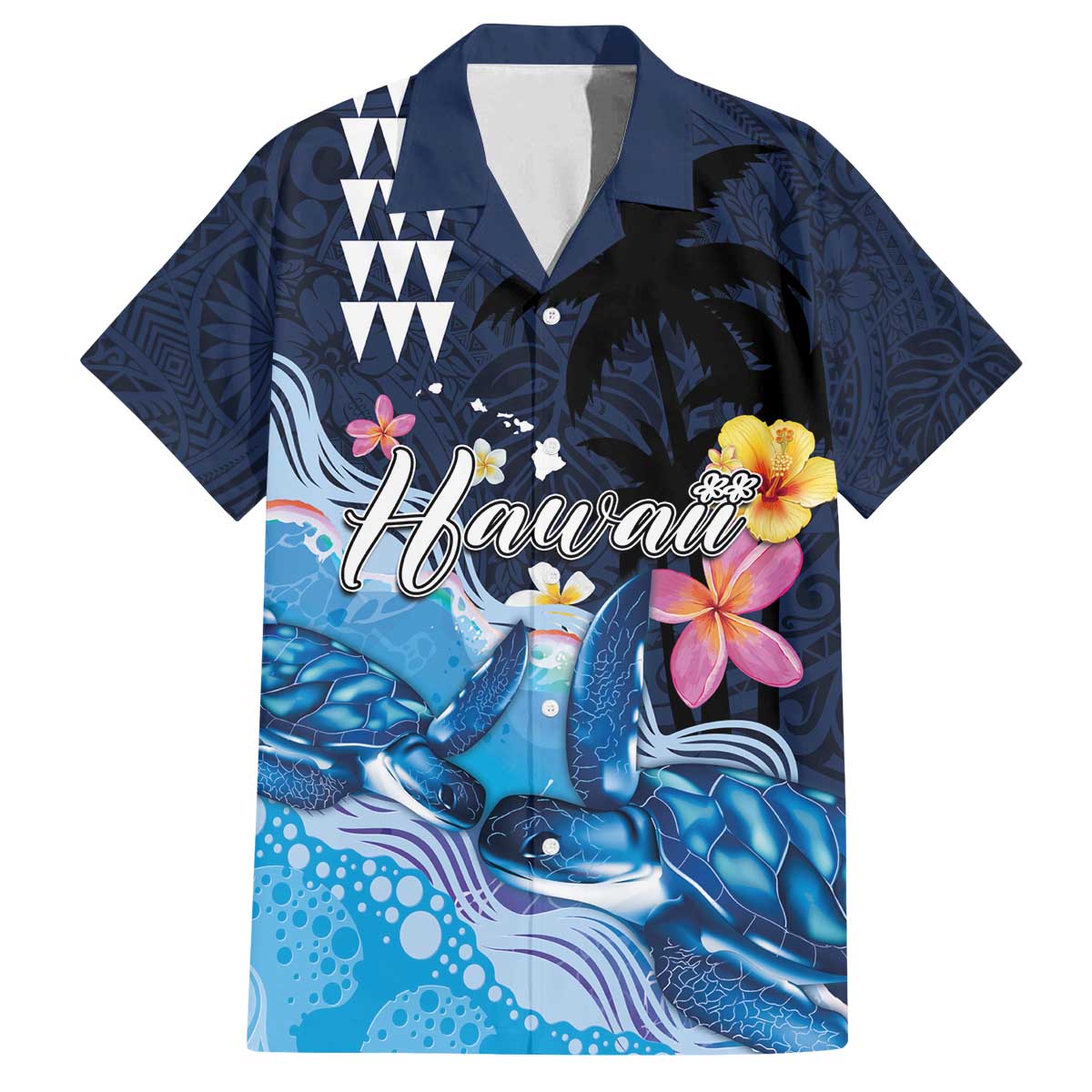 Hawaiian Honu Honi Ihu Family Matching Off The Shoulder Long Sleeve Dress and Hawaiian Shirt With Plumeria and Kakau Art Pattern