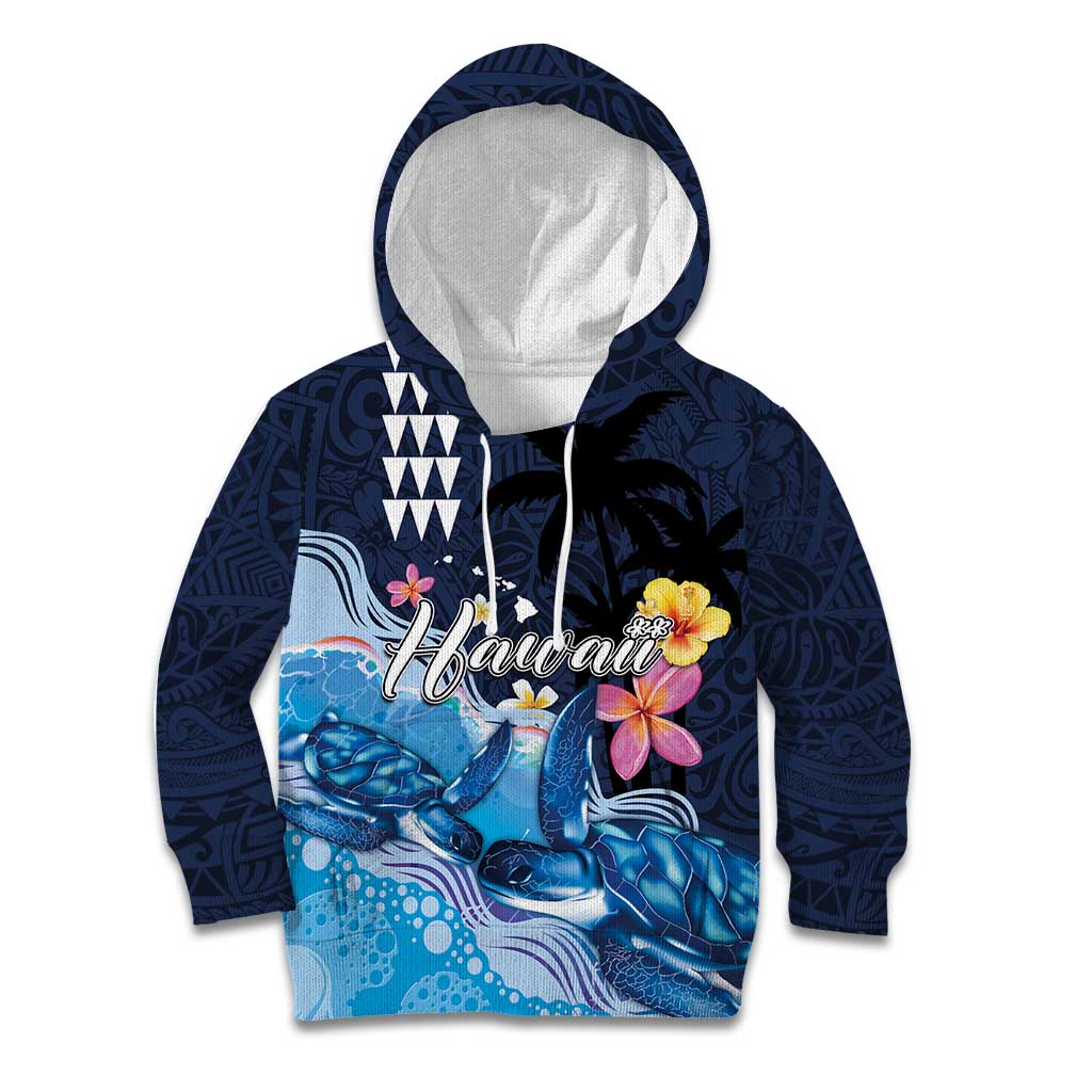 Hawaiian Honu Honi Ihu Kid Hoodie With Plumeria and Kakau Art Pattern